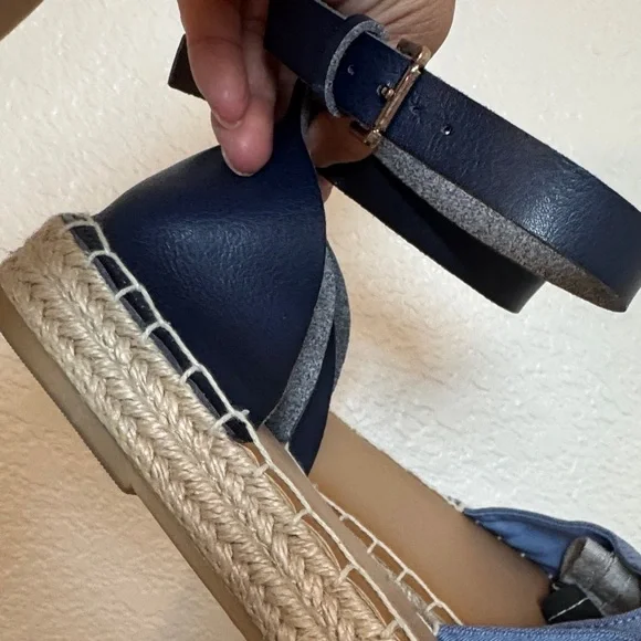 Old Navy Blue Espadrille Ankle-Strap Flats - Picture 6 of 8